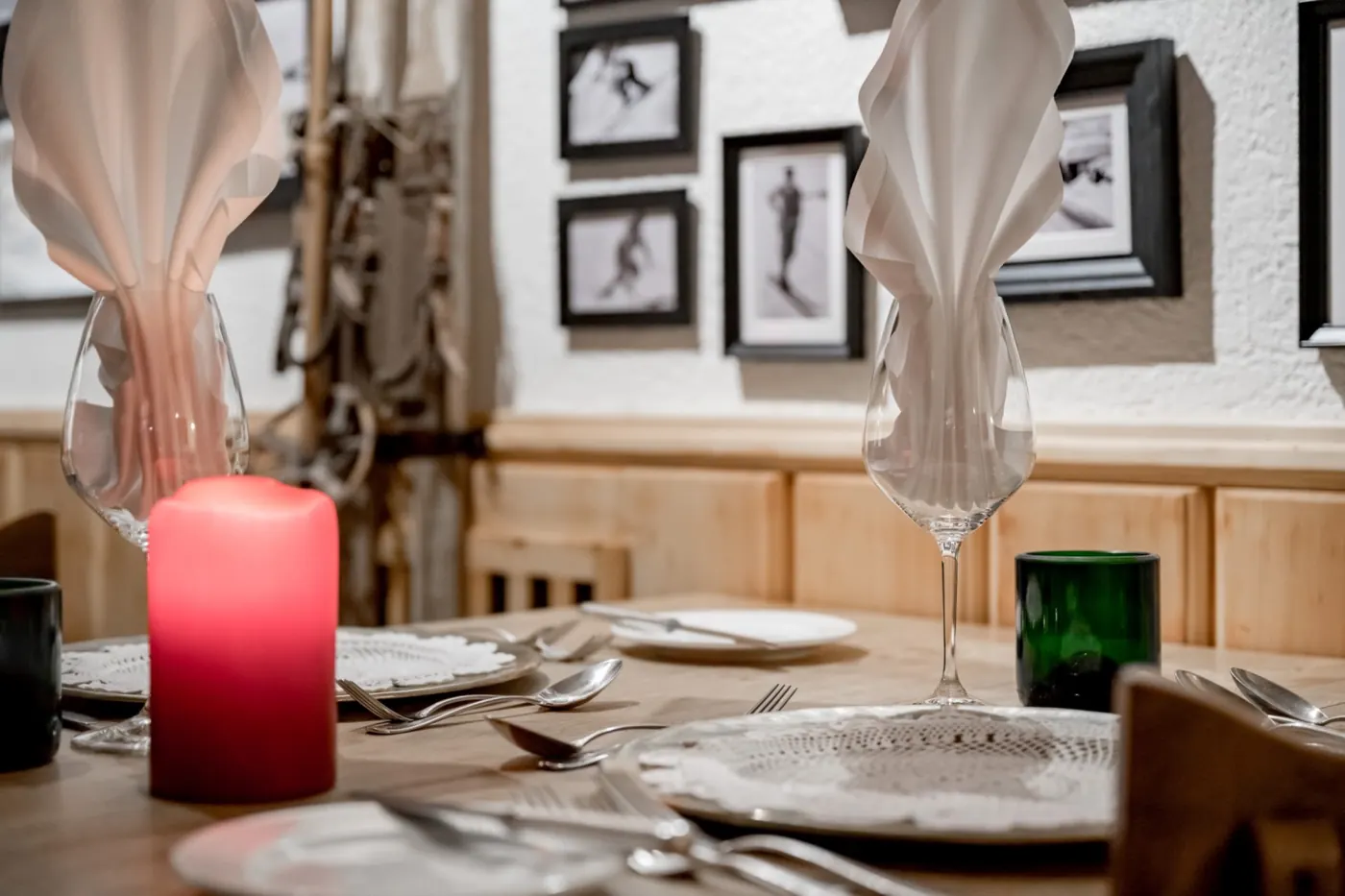 A table laid with candlelight in the Alte Gaststube
