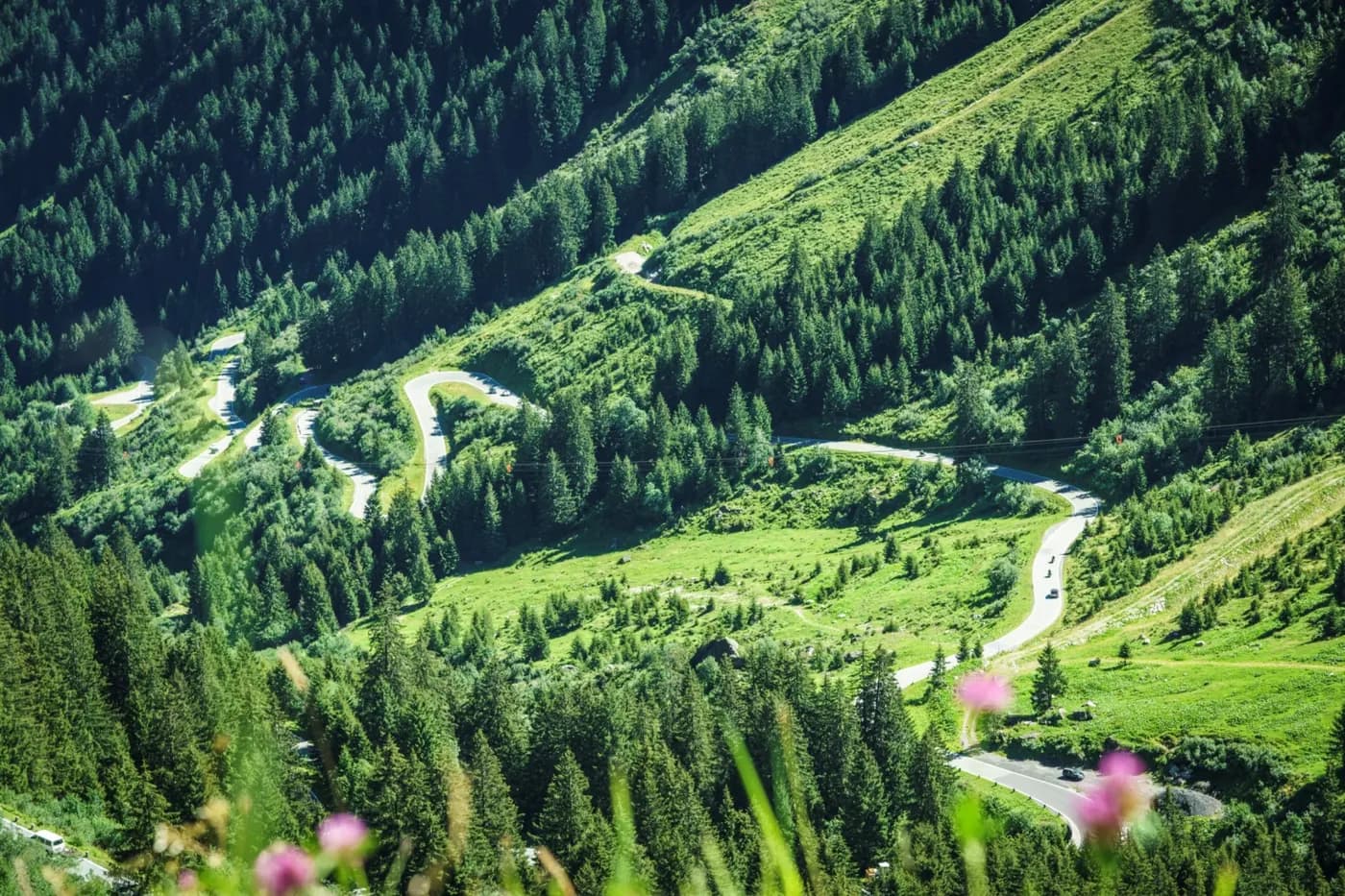 The Silvretta High Alpine Road from the air in summer