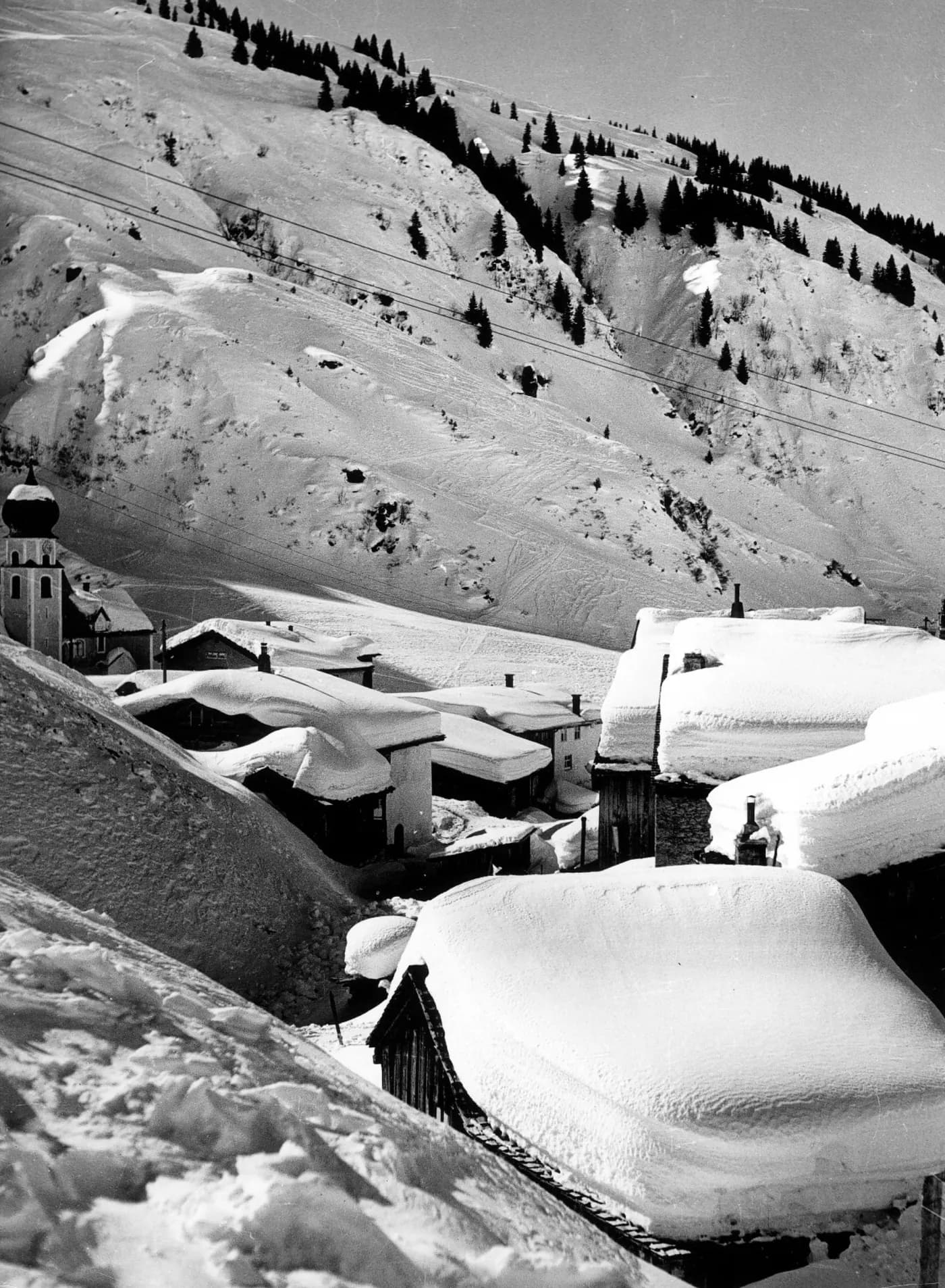 Historische foto van Stuben in de sneeuw