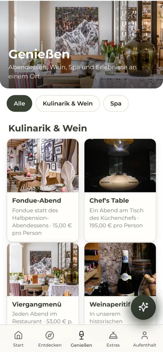 Die Mondschein App: Genießen mit Fondue-Abend, Chef's Table, Viergangmenü und Weinaperitif
