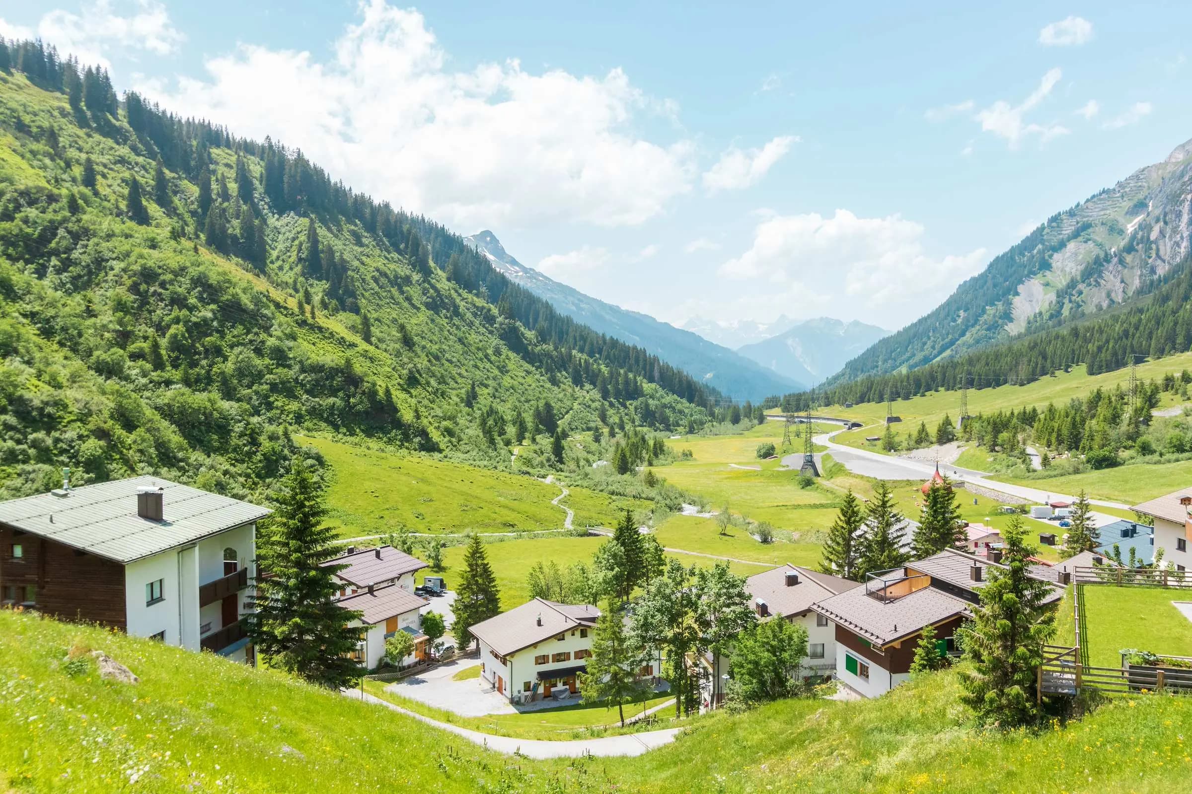 The summer valley around Stuben seen from the Chalet