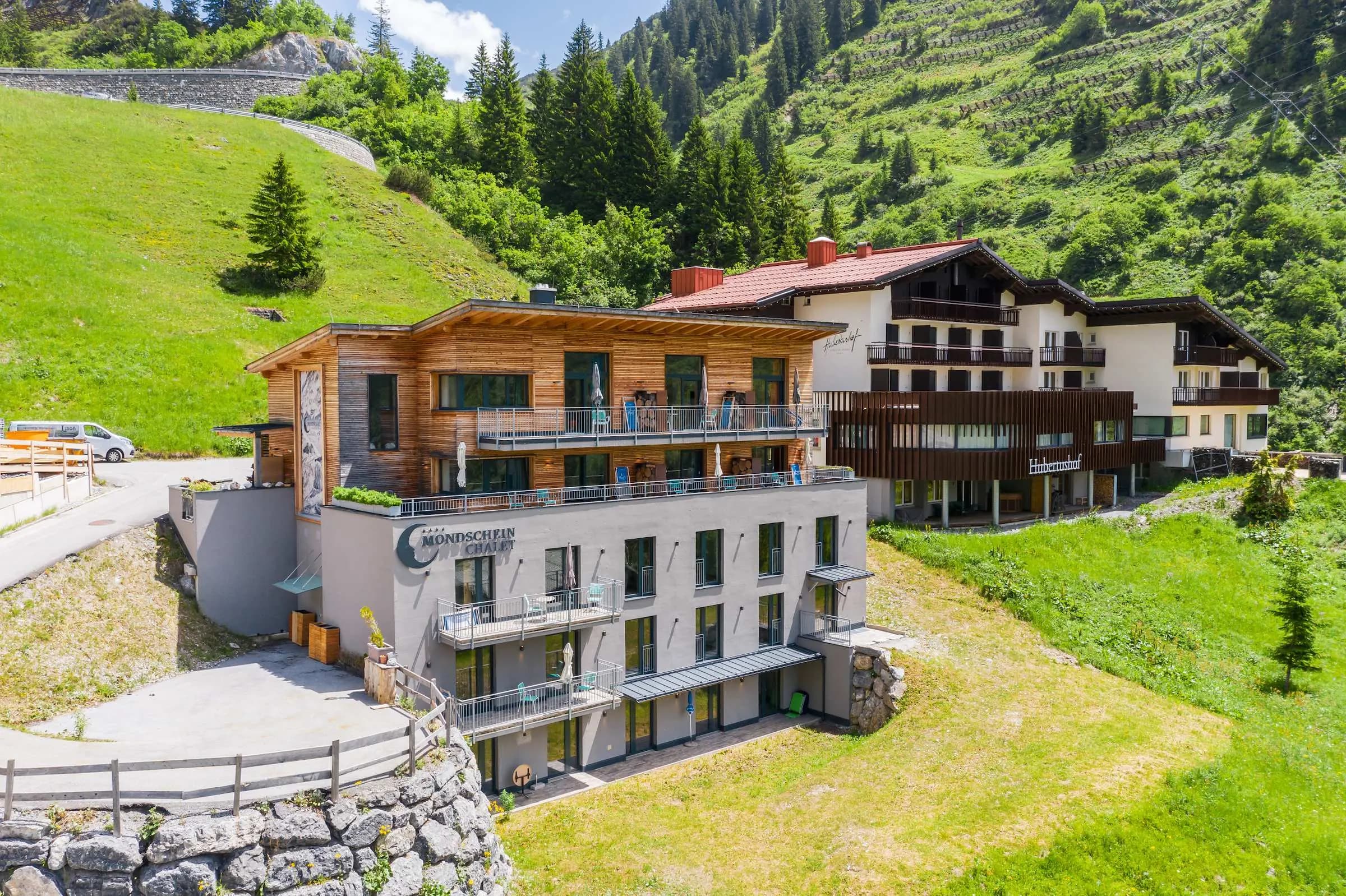 The Mondschein Chalet among green meadows in summer