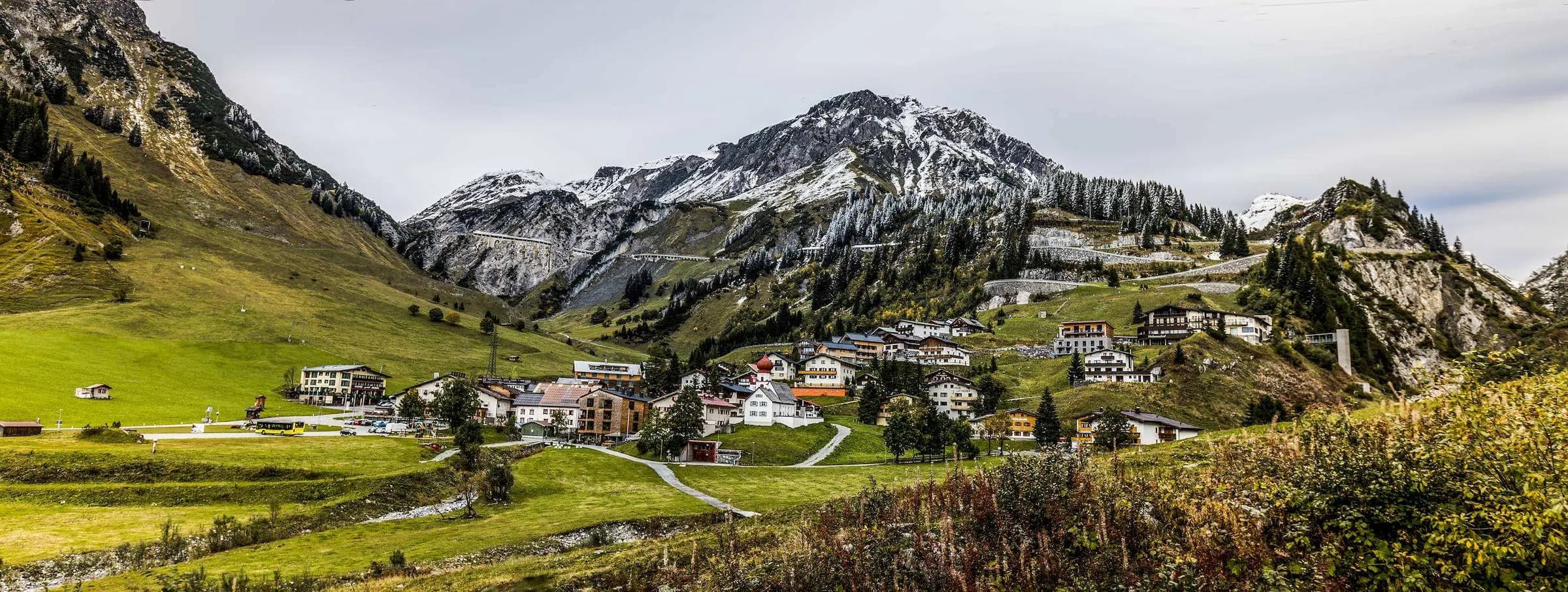 Stuben in summer among green meadows and mountains
