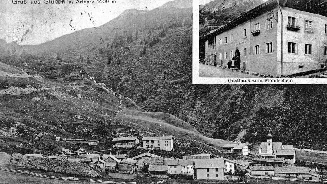 Historische Postkarte von Stuben mit dem Gasthaus zum Mondschein